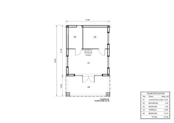 Blokhut Eva, (44 mm + gevelbekleding), 39m² met 12m² zolder