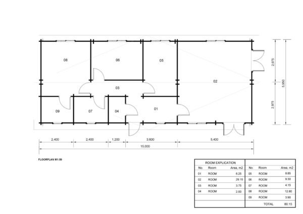 Blokhut Rick (Geïsoleerd, 44+44mm), 90m²