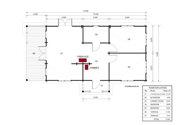 Blokhut Esmee (44 mm), 63m²