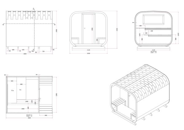 BUITENSAUNA BARREL SAUNA CUBE, 3m x 2.44m, Hasselt