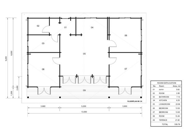 Blokhut Tess (Geïsoleerd, 44+44mm), 100m²