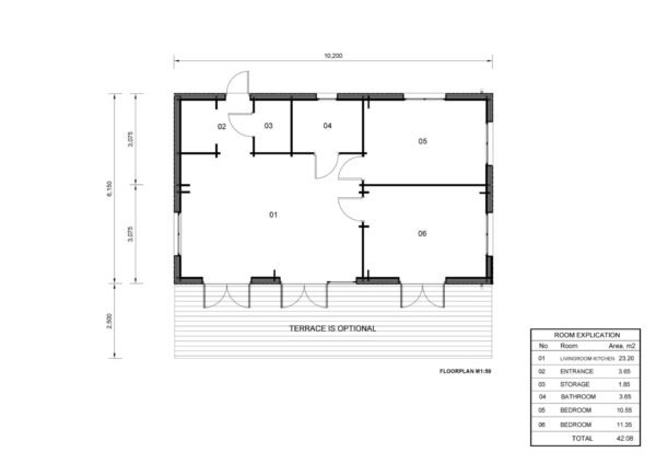 Houten huis Lotte (Geïsoleerd, 44 mm + gevelbekleding), 63 m²