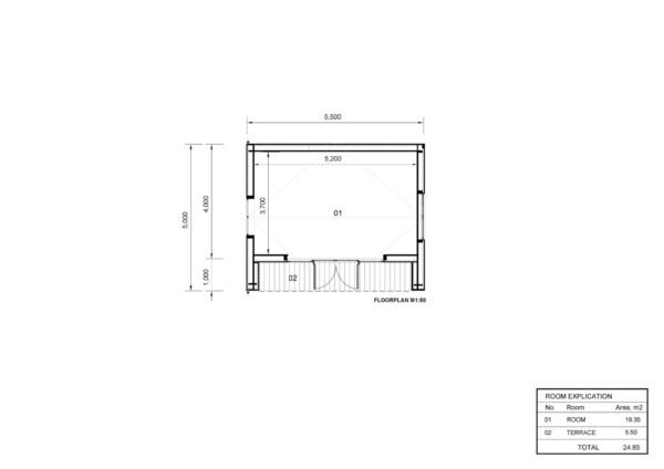 Houten Huis Julia (44mm + gevelbekleding), 16.5 m²