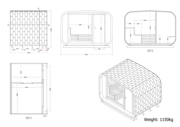 BUITENSAUNA met Voorkamer 3,4M x 2,45M, Aalst