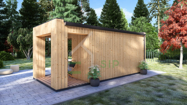 Tuinkantoor Asa 3 (44 mm + Gevelbekleding), 9.3 m², Terras 3.6 m²