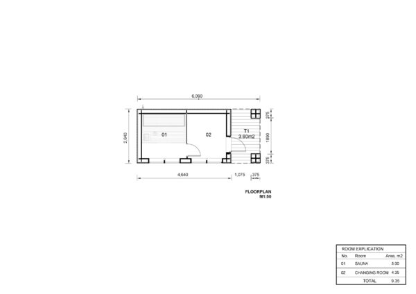 Tuinkantoor Asa 3 (44 mm + Gevelbekleding), 9.3 m², Terras 3.6 m²