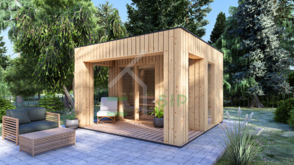 Tuinkantoor Daina 3 (44 mm + Gevelbekleding), 9.3 m², Terras 6.7 m²