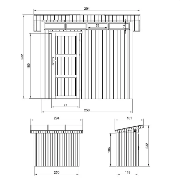 Luksus redskabsskur i træ uden gulv SH576 – 118 x 250 cm – 3 m2 - Image 4