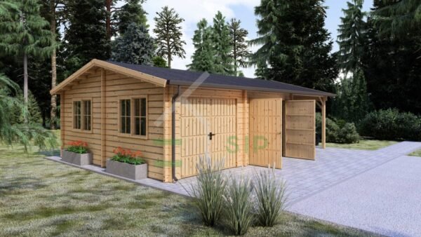 Triple Houten Garage Jeroen (44 mm), 6x6 m met carport 3x6 m