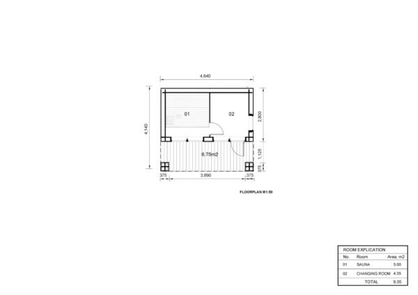 Tuinkantoor Rens (44 mm + Gevelbekleding), 9.3 m², Terras 6.7 m²