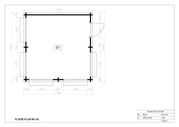 Blokhut Kiosk 44mm, 16 M²