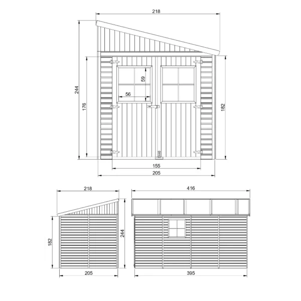 Redskabsskur i træ med gulv SH579 - 205 x 395 cm – 8 m2 - Image 4