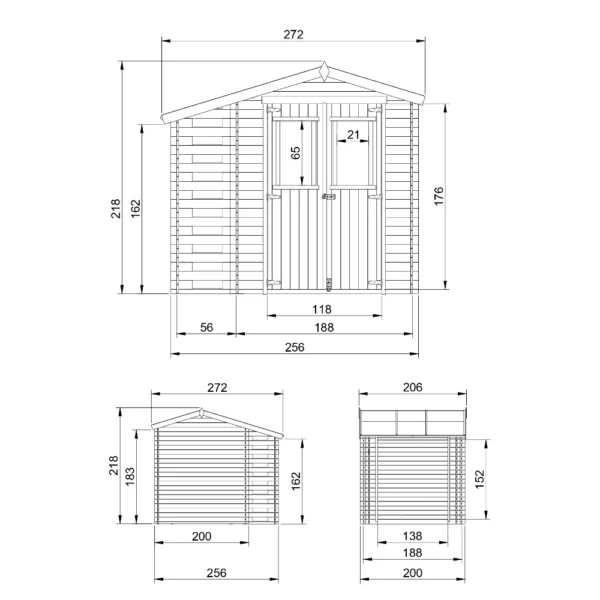 Redskabsskur + Brændeskur med gulv SH543 – 256 x 200 cm – 5 m2 - Image 3