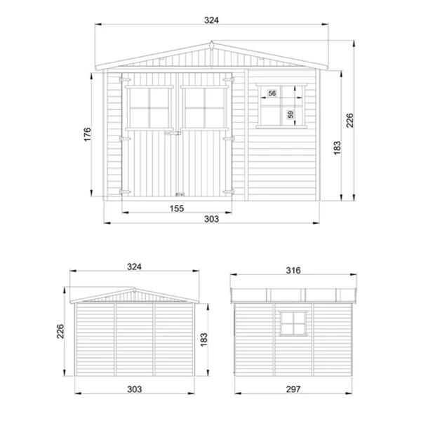 Redskabsskur i træ med gulv SH578 - 303 x 297 cm – 9 m2 - Image 4