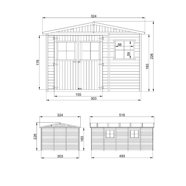 Haveskur i træ med gulv SH592 - 303 x 493 cm – 15 m2 - Image 4