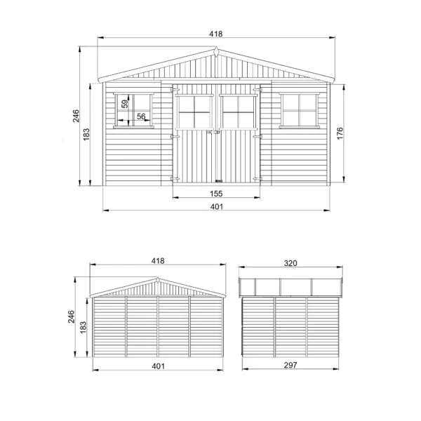 Redskabsskur med gulv SH571 - 401 x 297 cm – 12 m2 - Image 3